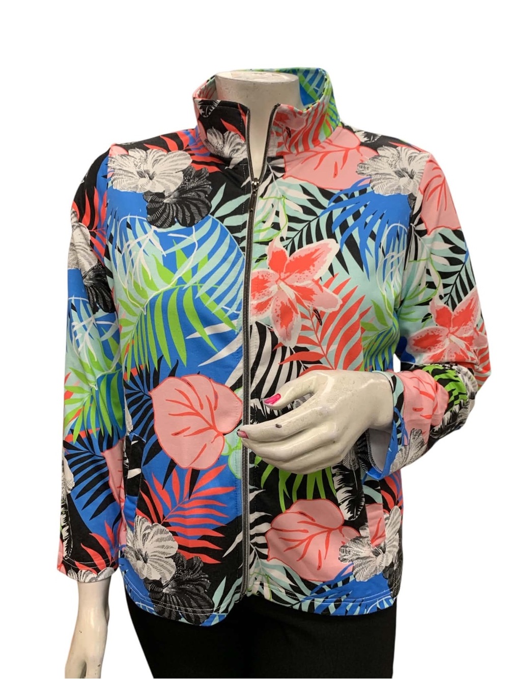 Onque Casuals Coral, Blue & Green Tropical Zip Jacket Size XL - Picture 1 of 1